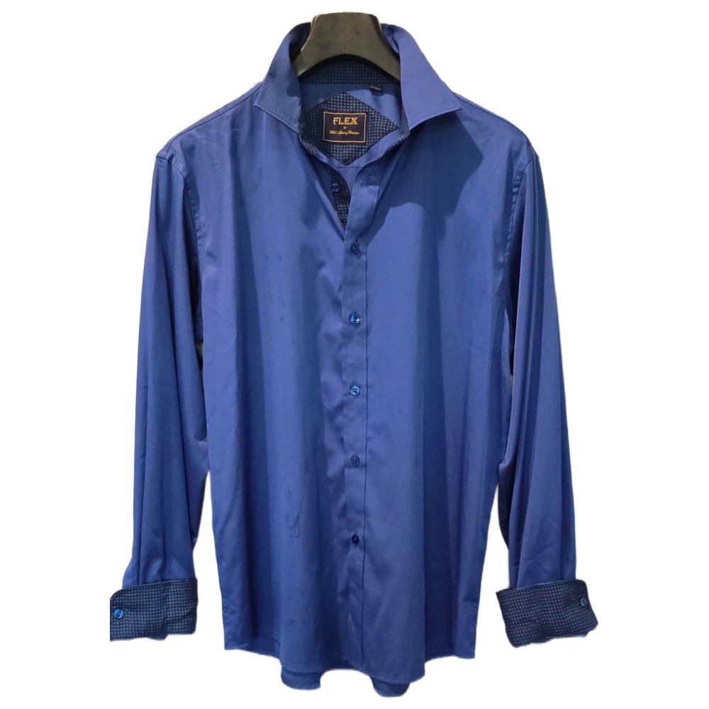 Flex Mens Luxury Collection Royal Blue‎ Button Down Shirt Design In Italy Large